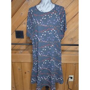 Cabi Floral Shift Dress Short Flutter Sleeve Ruffle Hem Gray Multi Color Women